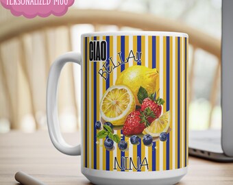 Limoncello & Berries Coffee Mug, Tropical Fruit Coffee Cup Birthday Gift, Kitchen Decor Mug, Lemons Tea Mug, Lemon Berry Mug Gift for Friend