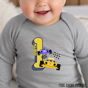 Race Car Boy 1st Birthday Infant Long Sleeve Bodysuit, Baby Boy Onesie, Ubranka dla niemowląt, Prezent dla dziecka, Strój dla chłopca, Modny projekt dla chłopca na urodziny