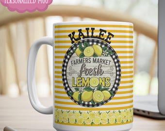 Custom Lemon Coffee Mug, Tropical Fruit Coffee Cup Birthday Gift, Kitchen Decor Mug, Lemons Tea Mug, Lemons Farmers Market Mug Gift for Her
