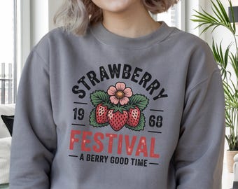 Strawberry Festival Sweatshirt, Berry Graphic Sweater, Fruit Sweatshirt, Boho Berries Pullover, Aesthetic Fruit Sweatshirt, Gift For Women