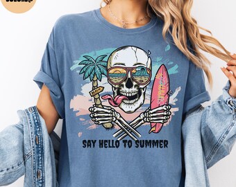 Skull Summer Vibes Unisex T-shirt, Spooky Beach Days Shirt, Beach Lover Shirt, Scary Fun TShirt, Summerween Vibes Vacation Shirt