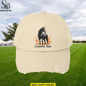 Custom Distressed Black Horse Cap, Unisex Horse Hat, Equestrian Gift, Equestrian Sun Cap, Adjustable Equestrian Cap, Horses Lovers Gift