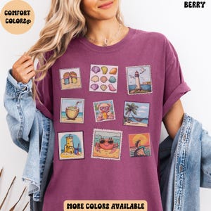 T-shirt unisex con cartolina vintage, perfetta per gli amanti dei viaggi, maglietta estiva per le giornate in spiaggia, maglietta estiva con scarabocchi, maglietta per gli amanti dell'oceano, maglietta in stile nautico