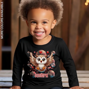 Owl Toddler Long Sleeve Tee, Cute Owl Kid Shirt, Valentine&#39;s Owl Shirt for Kid, Personalized Kid Shirt, Kids Graphic Tee, Toddler Owl Shirt