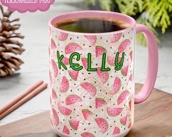 Custom Watermelon Mug, 15 oz, Summer Aesthetic, Watermelon Coffee Cup, Custom Mug with Name, Summer Mug For Women, Watermelon Lover Gift