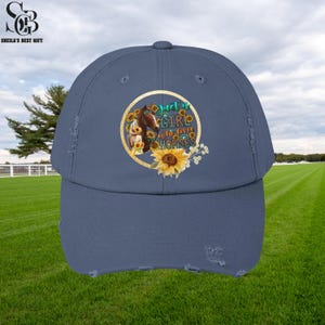Sunflower Horse Distressed Hat, Equestrian Girl Baseball Cap, Horse Lover Gift, Woman Horse Owner Hat, Horse Riding Girl Cap, Ponytail Hat