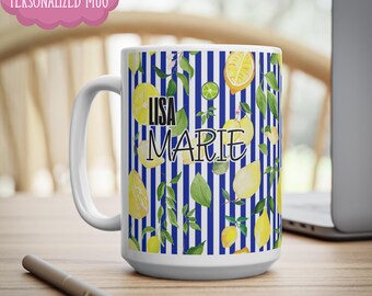Custom Lemon Paradise Coffee Mug, 15oz, Summer Drinkware Gift, Lemon Lover Coffee Cup, Citrus Kitchen Decor Gift, Limoncello Vibes Mug