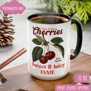 Custom Cherry Coffee Mug, Vintage Cherry Coffee Cup, Summer Drinkware, Cherry Coffee Cup, Custom Mug with Name, Cherry Lover Summer Mug