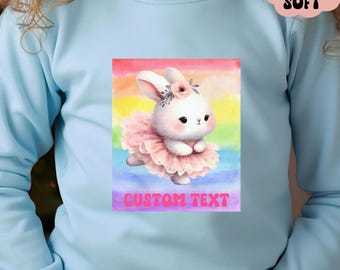 Personalized Ballerina Bunny Toddler T-Shirt, Pink Tutu Ballerina Shirt, Cute Kid's Top, Toddler Long Sleeve Tee, Easter Bunny Girl Shirt