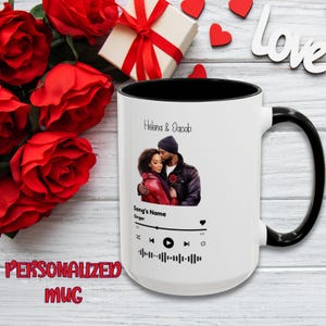 Personalized Photo Music Mug, Valentine&#39;s & Anniversary Photo Music Mug Gift, Favorite Song Mug, Christmas Custom Music Cup, Gift for Her