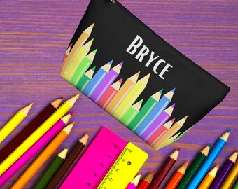 Crayons Zipper Pencil Pouch, Gift for Kid Student, Gift for Teen, Personalized Gift for Home Office, Pencil Organizer, Back to School Supply