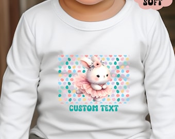 Personalized Ballerina Bunny Toddler T-Shirt, Pink Tutu Ballerina Shirt, Easter Eggs Top, Toddler Long Sleeve Tee, Easter Bunny Girl Shirt