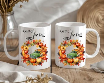 Customizable Autumn Truck Ceramic Coffee Mug, Thanksgiving Harvest Decor