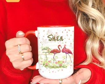 Flamingo Personalized Coffee Mug, 15 oz,Flamingo Gifts, Flamingo Coffee Mug, Custom Mug with Name, Summer Mug For Women, Flamingo Lover Gift