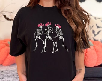 Western Skeleton Cowgirl Comfort Colors Tee: Dancing Halloween Shirt