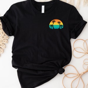 Retro Palm Tree Sunset Shirt, Bella Canvas 3001 Vintage Beach Tee, Summer Vacation Coastal T-Shirt, Gift for Mom, Aunt, Sister, Friend