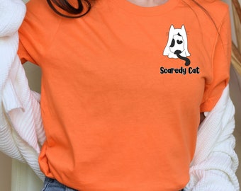 Scaredy Cat Halloween T-shirt: Retro Ghost Cat Tee
