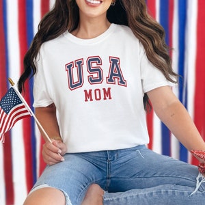 USA Mom Comfort Colors Shirt America TShirt Fourth of July T Shirt 4th of July Tee Patriotic Shirt Red White and Blue USA 4th of July Gift