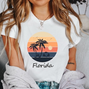 Retro Sunset Beach T-Shirt Summer Shirt Vacation Shirt Beach Shirt Summer Vacation Florida   Palm Tree Beach Tee | Gift for Florida Lover