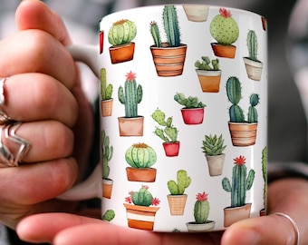Cactus Pattern Garden Coffee Mug | Boho Cottagecore Mug | Beautiful Watercolor Design | Nature Inspired | Best Friend Gift | Cute Mom Gift
