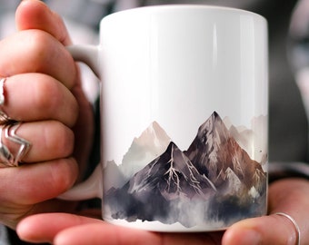 Snowcapped Mountains Coffee Mug: Watercolor Travel Adventure Design