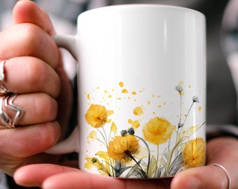 Dandelion Mug: Watercolor Floral Design, Nature Lover Gift