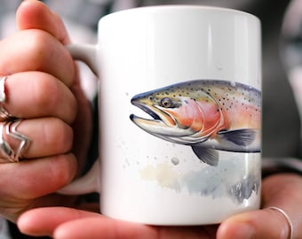 Salmon Coffee Mug | Aquarium Mug | Marine Life | Beautiful Watercolor Design | Nature Inspired | Fisherman Gift | Fishing and Hunting Gift