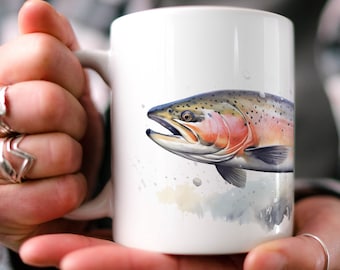 Salmon Coffee Mug: Watercolor Marine Life Design