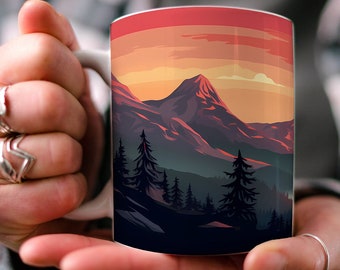 Sunset Mountain Coffee Mug: Nature Inspired Ceramic Cup