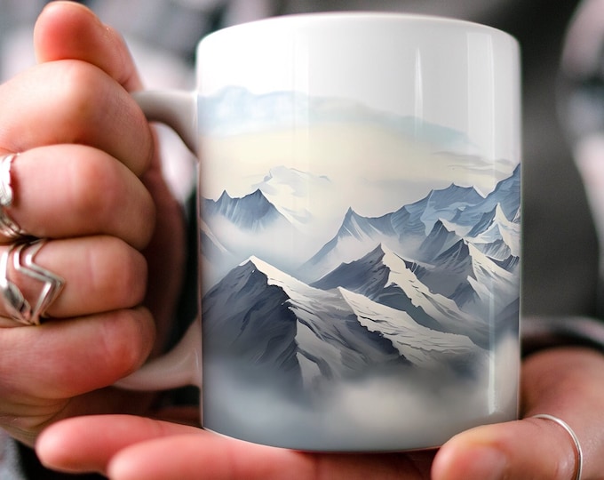 Himalayas Mountain Range Coffee Mug | Nature Inspired | Outdoor Design | Watercolor Mountain Scene | Dad Gift | Hiker Gift | Popular Mugs