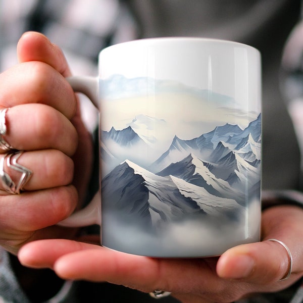 Himalayas Mountain Range Coffee Mug | Nature Inspired | Outdoor Design | Watercolor Mountain Scene | Dad Gift | Hiker Gift | Popular Mugs