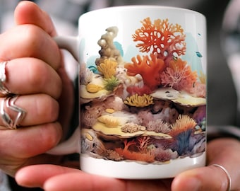Korallenriff Kaffeetasse: Aquarell Marine Life Design