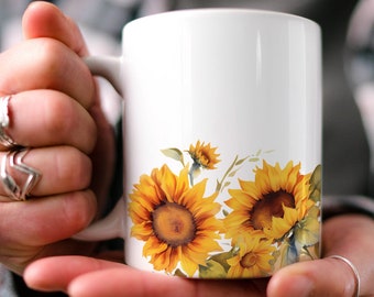 Sonnenblumen-Becher: Aquarell Blumen Keramik Kaffeetasse