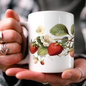 Strawberries Botanical Garden Mug | Boho Cottagecore Mug | Beautiful Watercolor Design | Nature Inspired | Teacher Gift | Cute Gift for Mom
