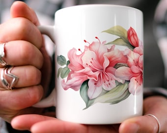 Rhododendron-Becher: Blumenaquarell-Keramikkaffeetasse