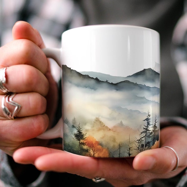 Smokey Mountains Range Mug | Nature Inspired | Outdoor Design | Watercolor Mountain Scene | Dad Gift | Gift for Nature Lover | Popular Mugs