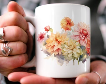 Aquarell Dahlia Blossom Tasse: Floral Cottagecore Keramik Tasse