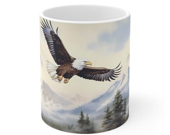 Mountains and Eagle Coffee Mug: Nature Inspired Ceramic Cup