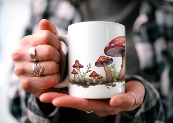 Mushroom Coffee Mug: Boho Watercolor Fungi Design