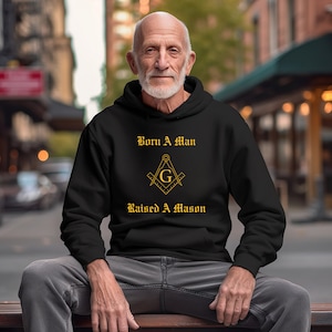 Raised A Mason Heavy Blend™ Hooded Sweatshirt (Gold Font), Christmas, Father&#39;s Day, Freemason, Masonic, Birthday, Winter