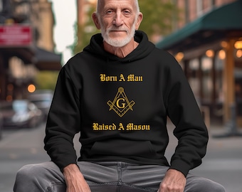 Raised A Mason Heavy Blend™ Hooded Sweatshirt (Gold Font), Christmas, Father's Day, Freemason, Masonic, Birthday, Winter