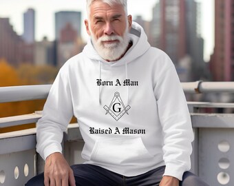 Raised A Mason Heavy Blend™ Hooded Sweatshirt (Black Font), Christmas, Father's Day, Freemason, Masonic, Birthday, Winter