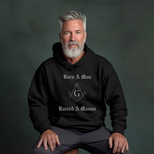 Raised A Mason Heavy Blend™ Hooded Sweatshirt (Grey Font), Christmas, Father&#39;s Day, Freemason, Masonic, Birthday, Winter