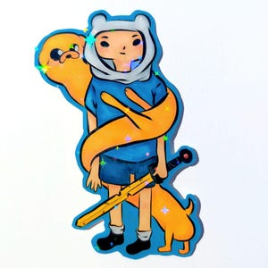 Finn and Jake Glitter Sticker | Adventure Time | Vinyl Sticker | Cartoon Sticker | Cute