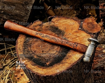 Forged Damascus Steel Hammer - Engraved Handle Hammer for Home Improvement, Metal Work, Carpentry & DIY Gift Tool