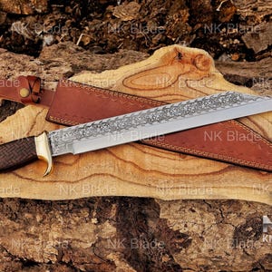 Custom Handmade Viking Seax long Knife with Sheath- Medieval Warrior Celtic Seax Blade with Wooden Handle- Best Anniversary Gift for him