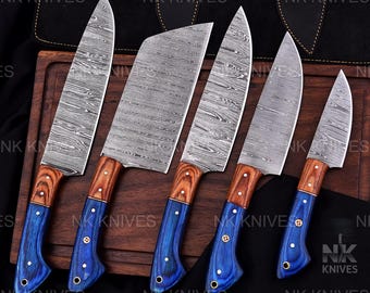 Hand Forged Damascus Steel Chef Knife Set – Handmade 5 Pcs Kitchen Knives | Unique Gift for Him, Anniversary, Birthday, Wedding Gift