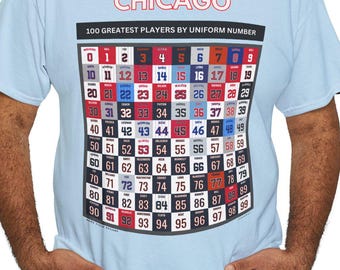 Chicago Sports Top 100 Pro Athletes by Uniform T-Shirt | Greatest Chicago Bulls, Cubs, White Sox, Blackhawks and More