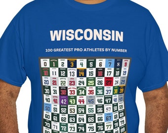 Wisconsin Sports Top 100 Pro Athletes by Uniform T-Shirt | Greatest Green Bay Packers, Milwaukee Bucks, Brewers, Braves and More