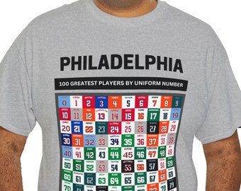 Philadelphia Sports Top 100 Pro Athletes by Uniform T-Shirt | Greatest Philadelphia Eagles, 76ers, Phillies, Flyers, Athletics & More
